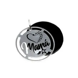 Colgante playa Ley 925m calado MAMÁ 30mm. disco móvil acetato negro mujer