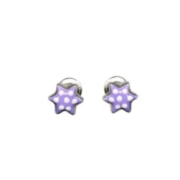 Pendientes plata Ley 925m estrellas esmaltadas 7mm. color morado cierre tornillo niña