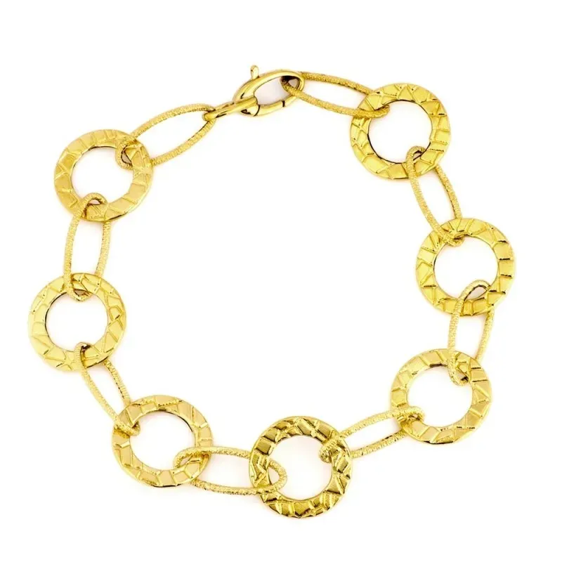 Pulsera oro 18k mujer eslabones alternos diamantados ovalados redondos tallados