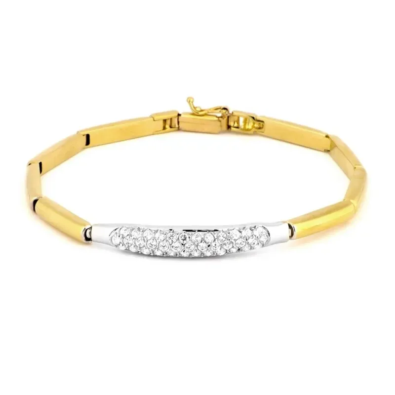 Pulsera oro bicolor 18k centro detalle circonitas cierre seguridad