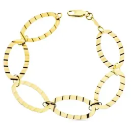 Pulsera oro 18k mujer eslabones ovales ondulaciones cierre mosquetón