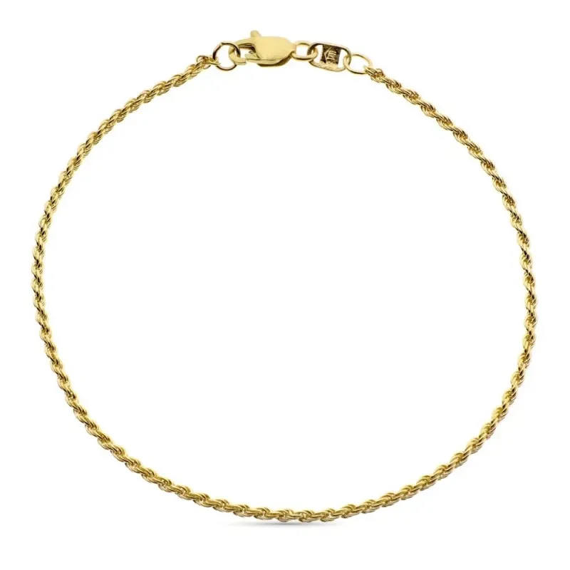 Pulsera oro 18k cordón salomónico 20cm. lisa cierre mosquetón