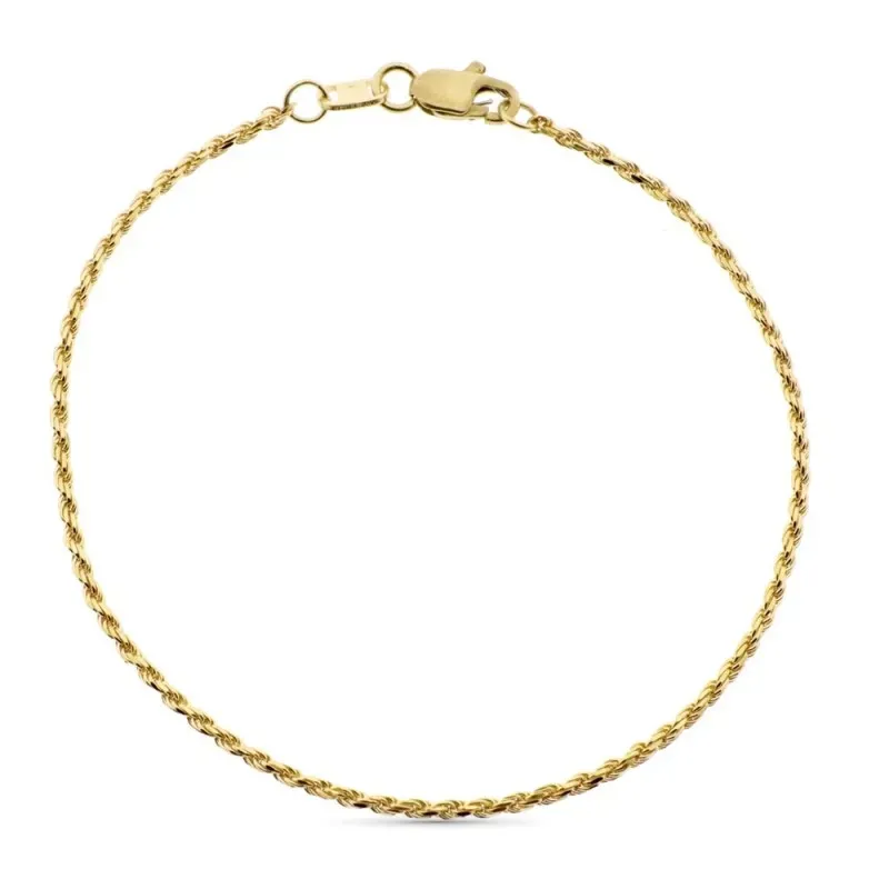 Pulsera oro 18k cordón salomónico 19cm. lisa cierre mosquetón