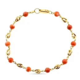 Pulsera oro 18k combinada 20cm. entrepiezas jaulas coral fino japonés 5mm. cierre mosquetón