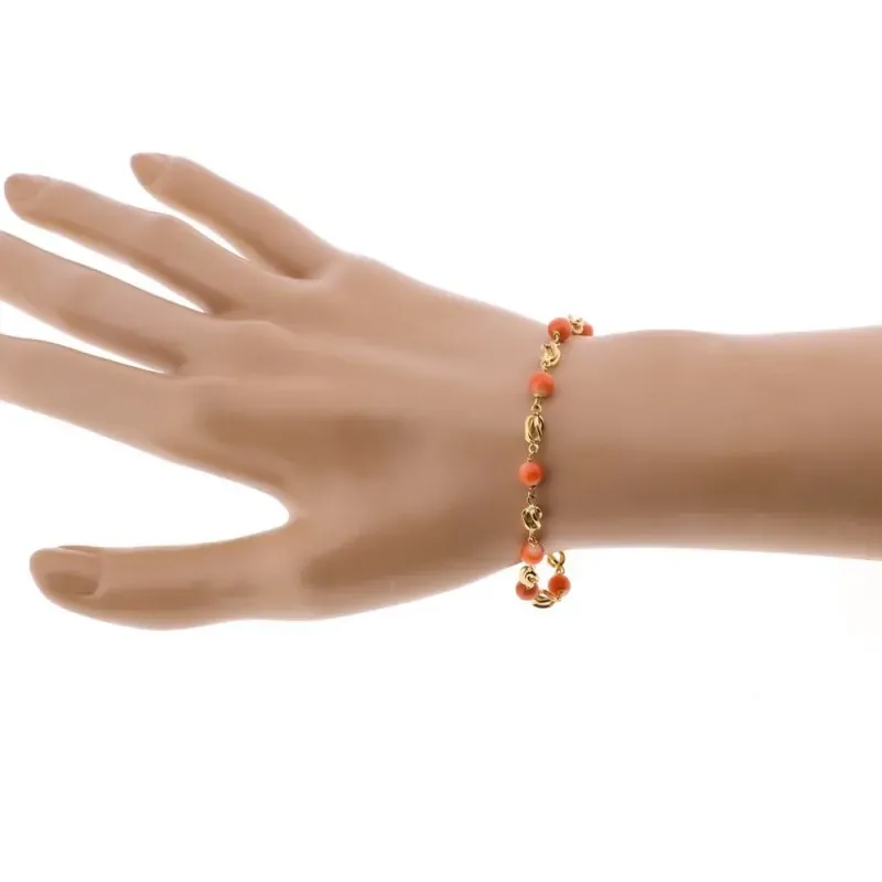Pulsera oro 18k combinada 20cm. entrepiezas jaulas coral fino japonés 5mm. cierre mosquetón