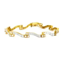 Pulsera oro bicolor 18k eslabones efecto ondas detalle circonitas cierre con seguridad