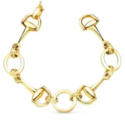Pulsera oro 18k articulada 20cm. estribos círculos brillo cierre de seguridad