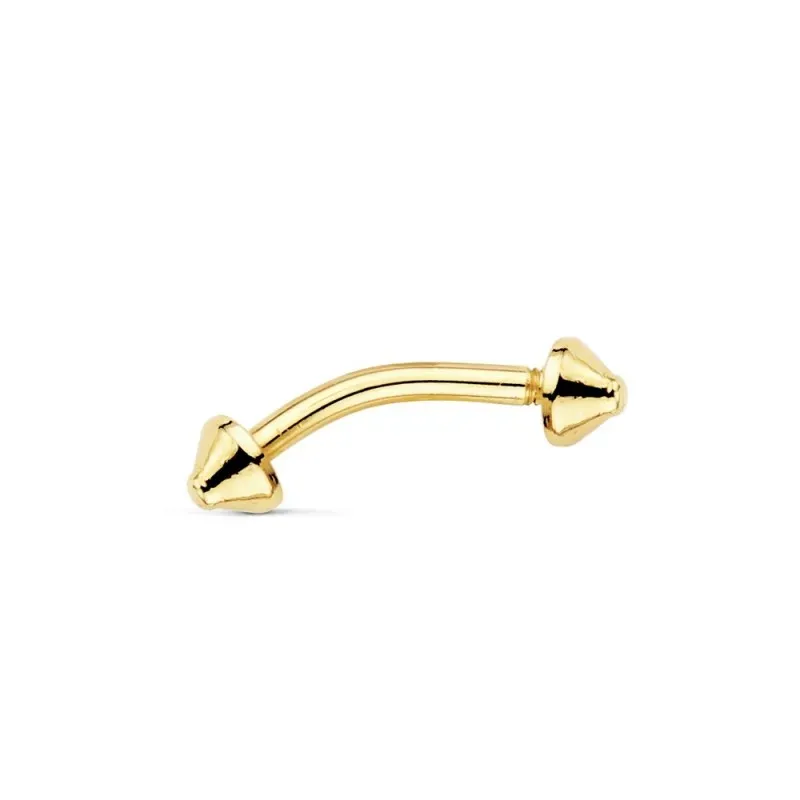 Piercing ceja oro 18k liso 13mm. puntas pinchos barra curva cierre rosca