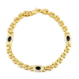 Pulsera oro 18k dieseño eslabones panter detalle cuajos circonitas cierre mosquetón