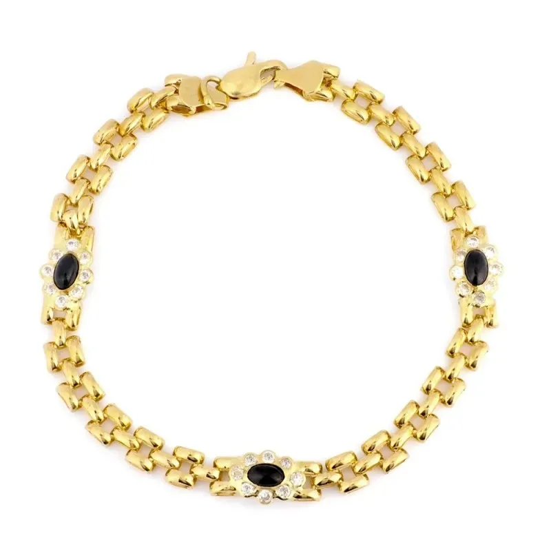 Pulsera oro 18k dieseño eslabones panter detalle cuajos circonitas cierre mosquetón