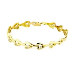Pulsera oro 18k eslabones calados hojas circonitas cierre mosquetón