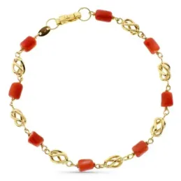 Pulsera oro 18k combinada 19cm. entrepiezas jaulas coral fino japonés tubo cierre mosquetón