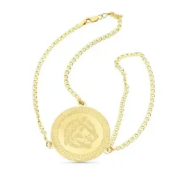 Pulsera oro 18k enganche dedo moneda greca matizada india cierre mosquetón