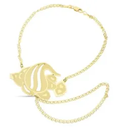 Pulsera oro 18k enganche dedo detalle pez calado matizado india cierre mosquetón