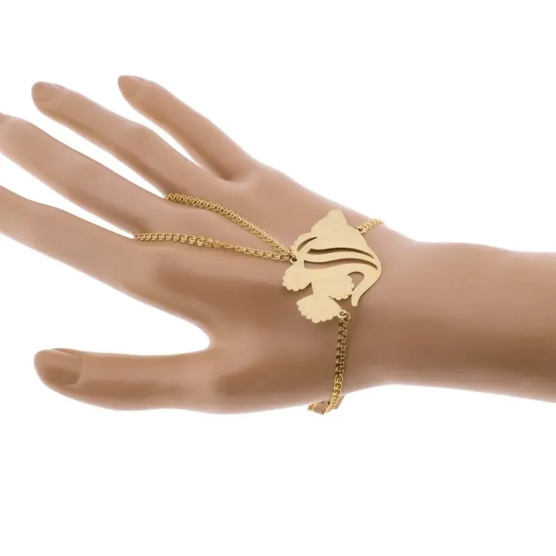 Pulsera oro 18k enganche dedo detalle pez calado matizado india cierre mosquetón