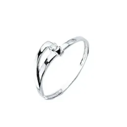Sortija oro blanco 18k diamante brillante 0.018ct. detalle forma arco delante