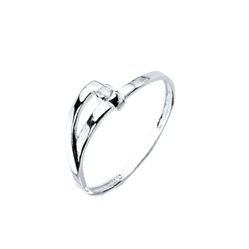 Sortija oro blanco 18k diamante brillante 0.018ct. detalle forma arco delante