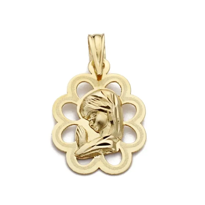 Medalla oro 18k Virgen Niña 18mm. calada cerco