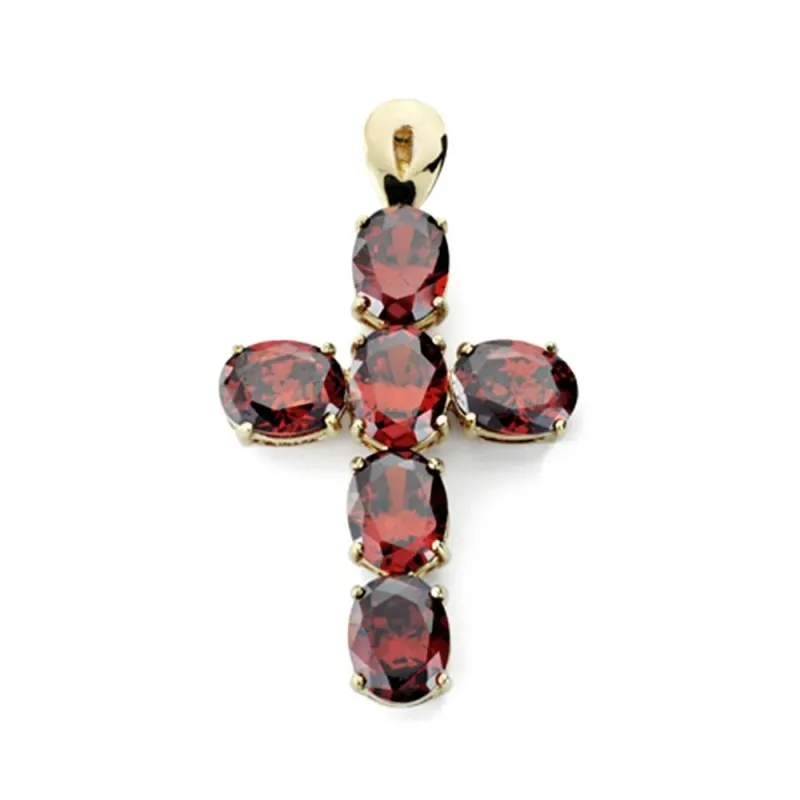 Colgante oro 18k cruz 45mm. piedras granate garras