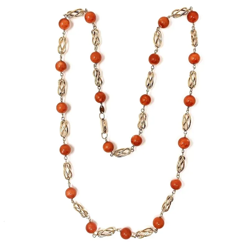 Gargantilla collar oro 18k 60cm. eslabones jaulas coral fino japonés 7.5mm. cierre mosquetón