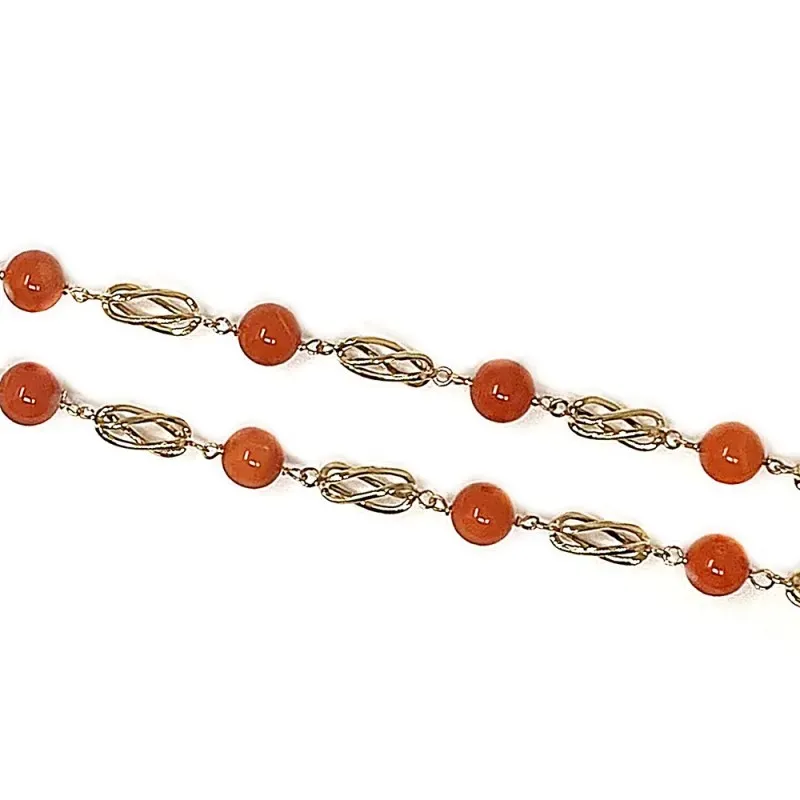 Gargantilla collar oro 18k 60cm. eslabones jaulas coral fino japonés 7.5mm. cierre mosquetón