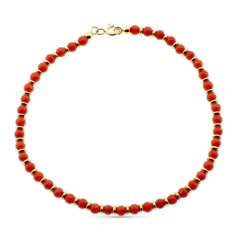 Pulsera oro 18k alterna 19cm. coral fino anillas brillo cierre reasa