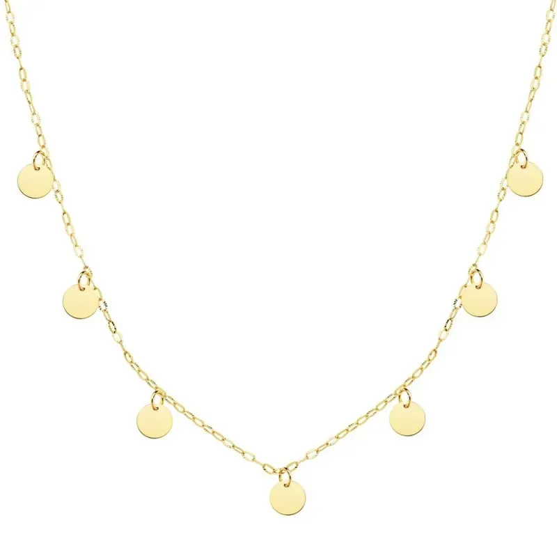 Gargantilla oro 18k cadena forzada 40cm. chapas lisas 5mm. redondas colgando cierre reasa