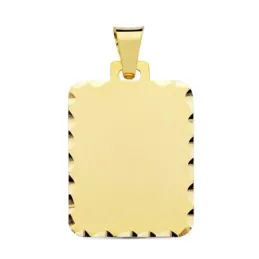 Colgante oro 18k chapa rectangular 28mm. tallada mate unisex grabación de imagen incluida