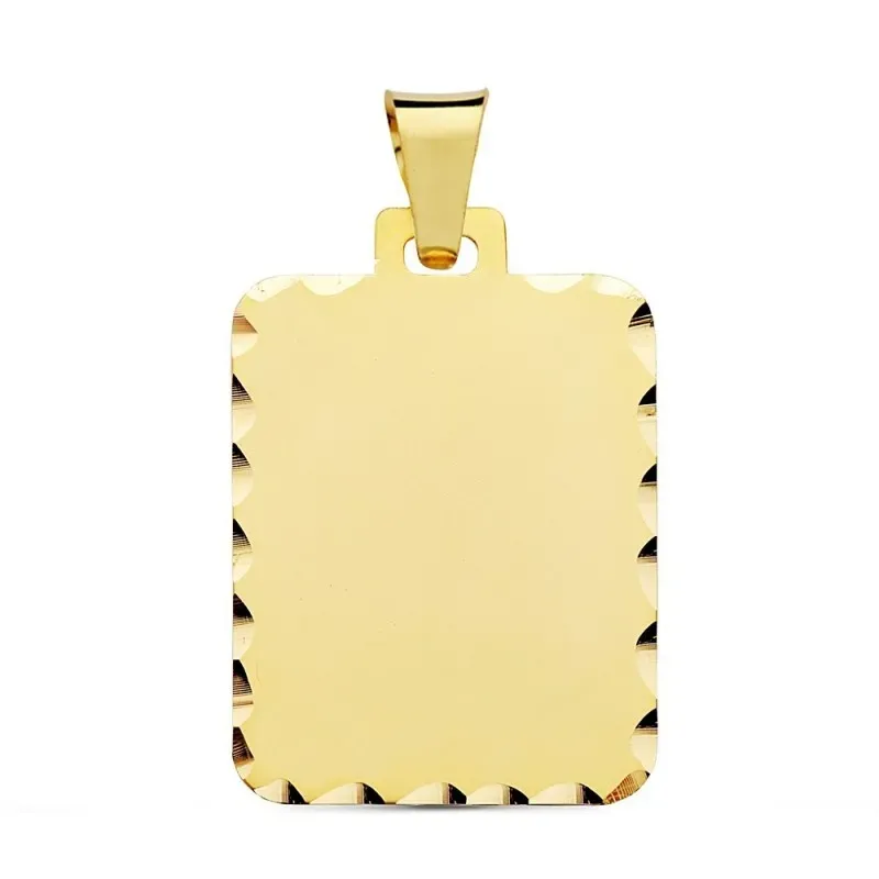 Colgante oro 18k chapa rectangular 28mm. tallada mate unisex grabación de imagen incluida