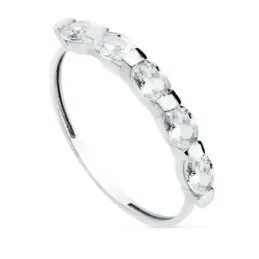 Sortija oro blanco 18k centro cinco circonitas ovales 4x3mm. alternas
