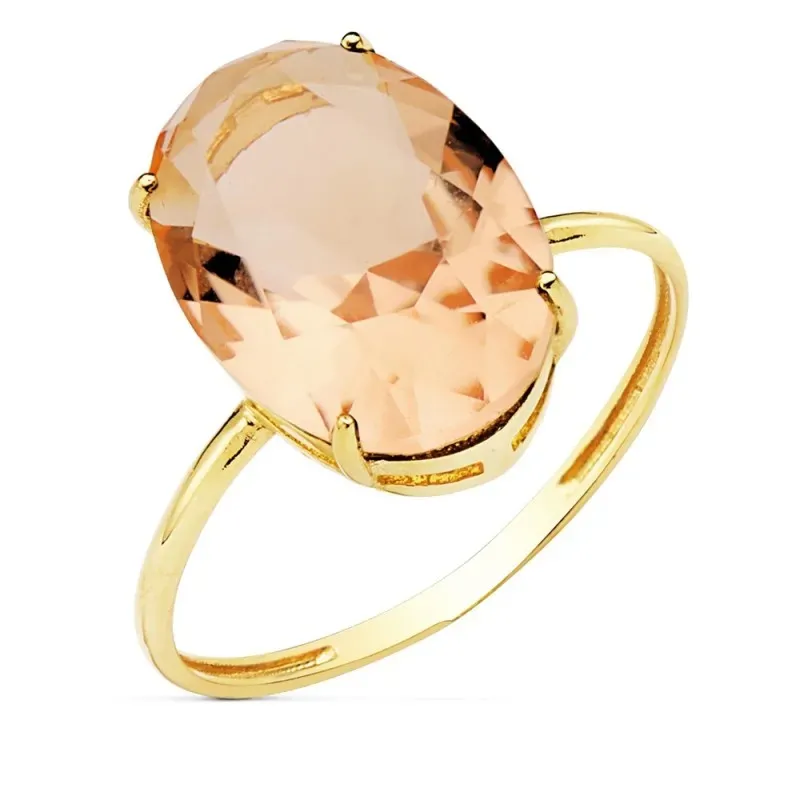 Sortija oro 18k centro piedra oval 14x10mm. imitación kuncita cuerpo liso
