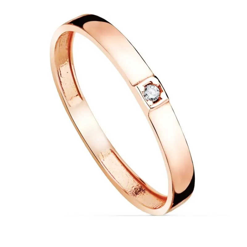 Sortija oro rosa 18k centro una circonita cuerpo 2.2mm. liso