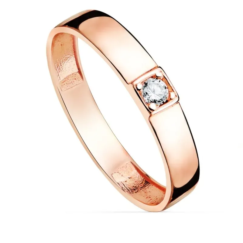 Sortija oro rosa 18k centro una circonita cuerpo 3.5mm. liso