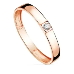 Sortija oro rosa 18k centro una circonita cuerpo 3mm. liso