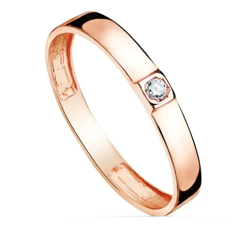 Sortija oro rosa 18k centro una circonita cuerpo 3mm. liso