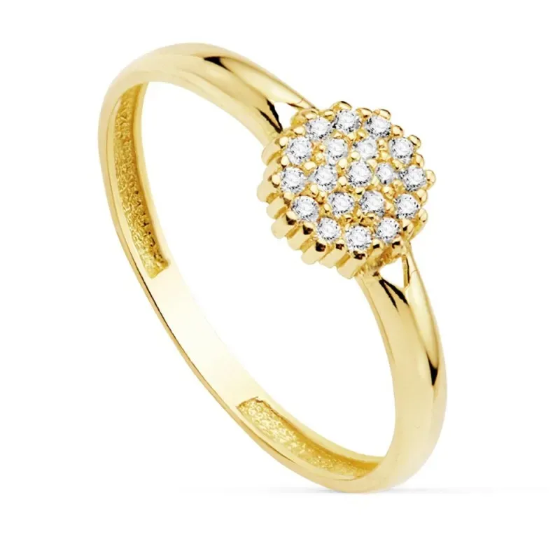 Sortija oro 18k detalle cuajo circonitas 6x6mm. flor cuerpo liso