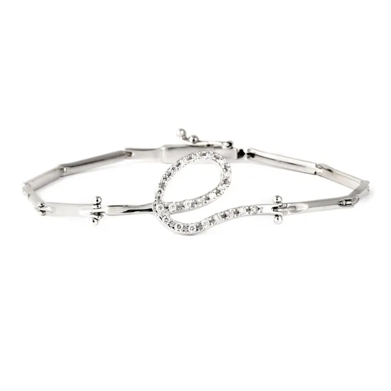 Pulsera oro blanco 18k eslabones articulados centro detalle circonitas cierre con seguridad