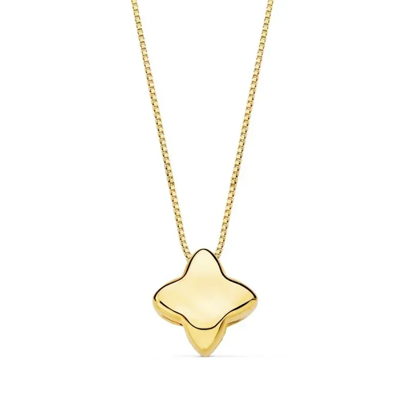 Gargantilla oro 18k cadena 42cm. veneciana colgante estrella cuatro puntas lisa cierre reasa