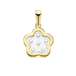 Colgante oro 18k flor airshine 11mm. fondo membrana transparente circonitas cerco liso