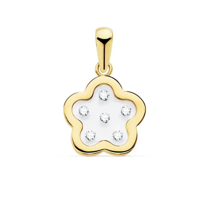 Colgante oro 18k flor airshine 11mm. fondo membrana transparente circonitas cerco liso
