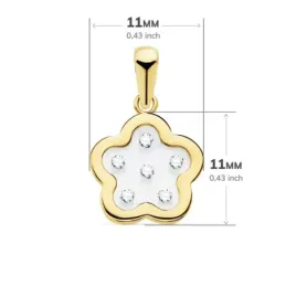 Colgante oro 18k flor airshine 11mm. fondo membrana transparente circonitas cerco liso