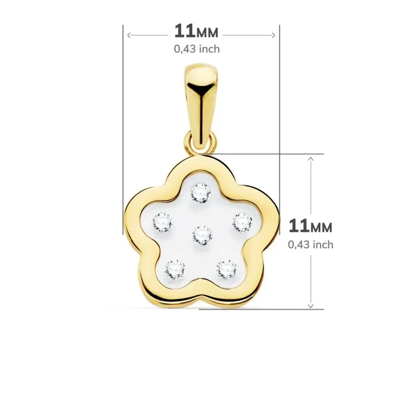 Colgante oro 18k flor airshine 11mm. fondo membrana transparente circonitas cerco liso