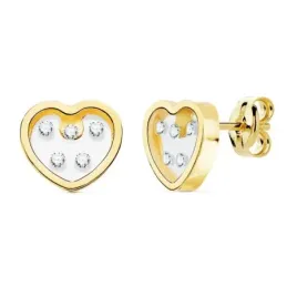 Pendientes oro 18k corazón airshine 8mm. fondo membrana transparente circonitas cerco liso presión