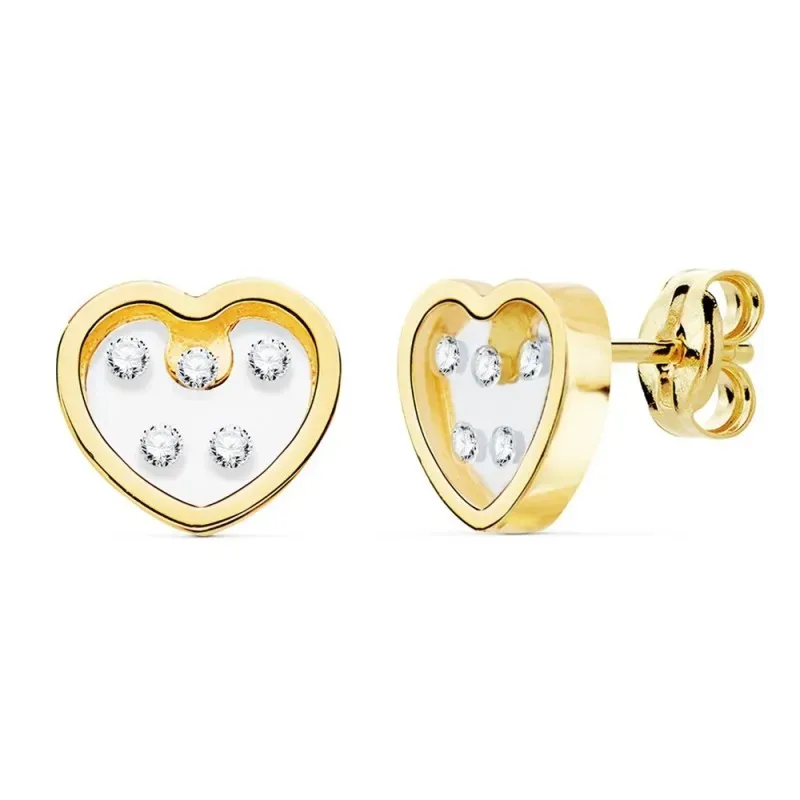 Pendientes oro 18k corazón airshine 8mm. fondo membrana transparente circonitas cerco liso presión
