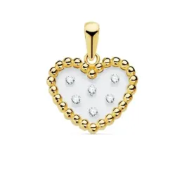 Colgante oro 18k corazón airshine 14mm. fondo membrana transparente circonitas cerco bolitas
