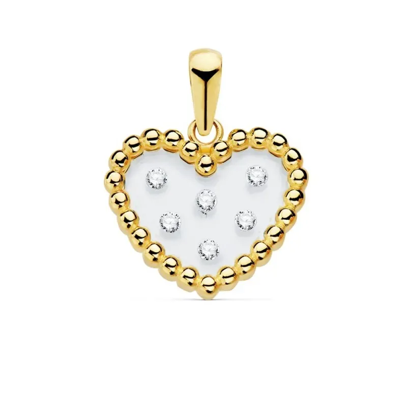 Colgante oro 18k corazón airshine 14mm. fondo membrana transparente circonitas cerco bolitas