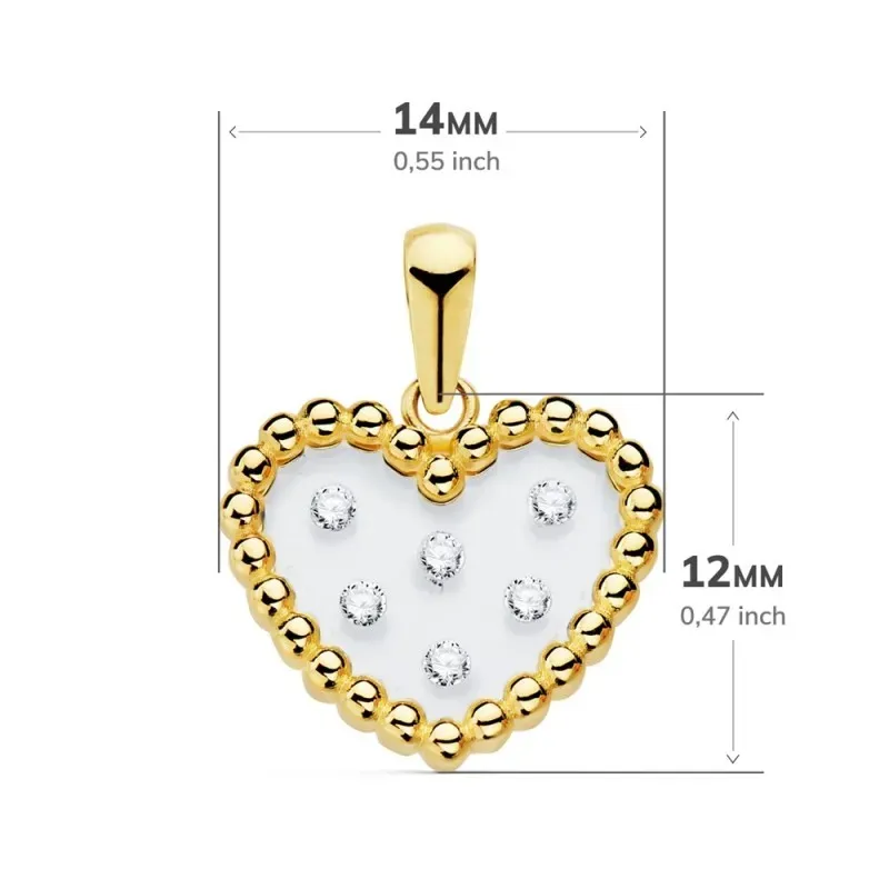 Colgante oro 18k corazón airshine 14mm. fondo membrana transparente circonitas cerco bolitas
