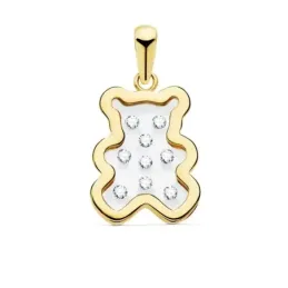 Colgante oro 18k osito airshine 14mm. fondo membrana transparente circonitas cerco liso