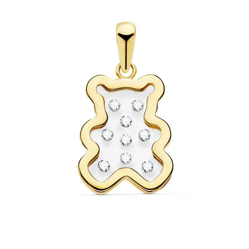 Colgante oro 18k osito airshine 14mm. fondo membrana transparente circonitas cerco liso