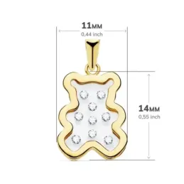Colgante oro 18k osito airshine 14mm. fondo membrana transparente circonitas cerco liso